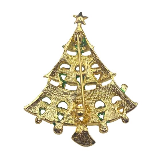 Vintage Gold Green Christmas Tree Brooch Rhinestone Ornaments Star Topper - Picture 4 of 7